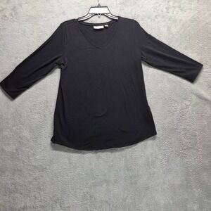 Belle By Kim Gravel Shirt Womens XS Black Pullover T-Shirt 3/4 Sleeve V Neck